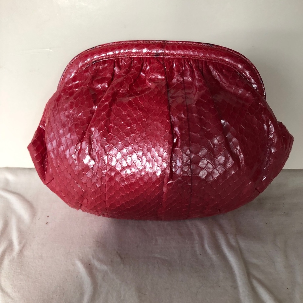Red Women's Python-Texture Cosmetic Pouch - Picture 2 of 8